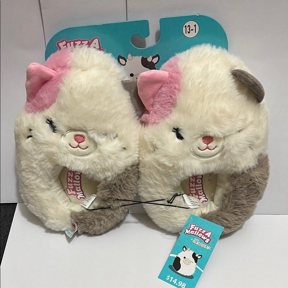 Squishmallows Pink and Cream Kitty Slippers